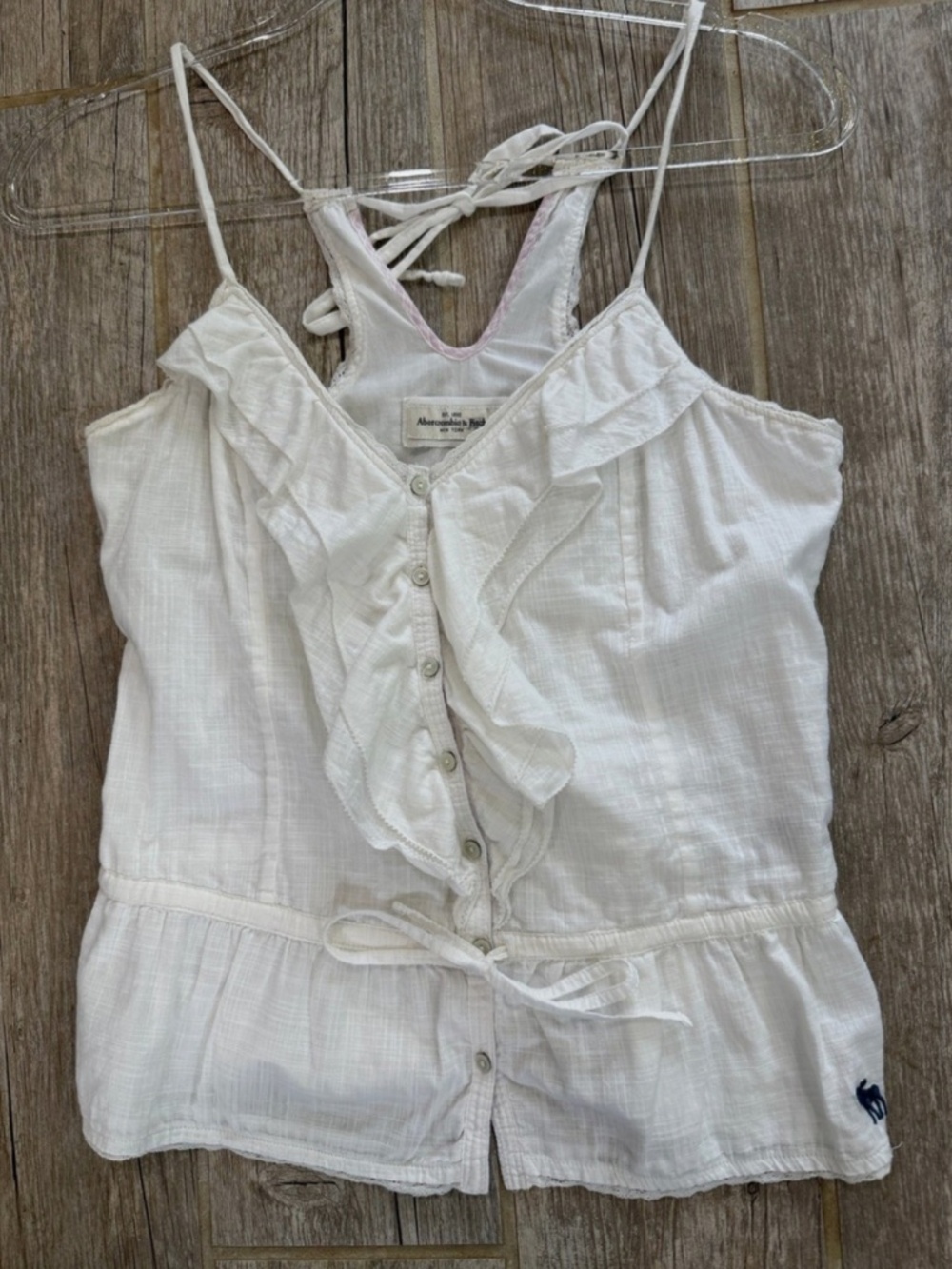 Vintage Abercrombie & Fitch White Y2K Ruffle Peplum Cami Tank Top